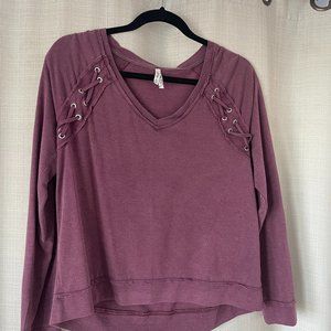 Distressed Casual Dusty Rose/Mauve CasualWear Top W/Grommet Braided Detail